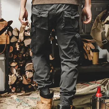 Универсальные мужские брюки-карго с эластичным поясом, множеством карманов, брюки в стиле хип-хоп с термоусадочными манжетами, длинные брюки для повседневной носки
