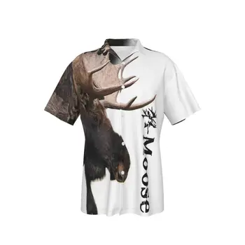 Мужская повседневная рубашка с принтом лося, крутые пляжные летние топы с коротким рукавом в стиле пэчворк на пуговицах, 3D рубашки