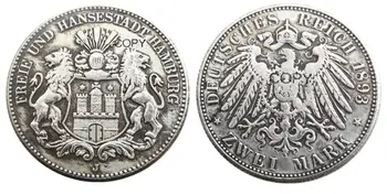 Копия Германии 2 марки с серебряным покрытием 1893 г. Монеты с серебряным покрытием