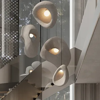 Подвесная люстра в стиле скандинавской виллы в стиле Ваби-саби, подвесные светильники E27 из нерегулярной смолы, подвесной светильник для лестниц, декор для подвесных светильников Droplight