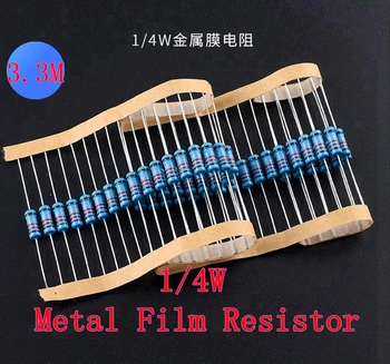 (100шт) Металлический пленочный резистор 3,3 М Ом 1/4 Вт 3 М3 Ом 0,25 Вт 1% ROHS