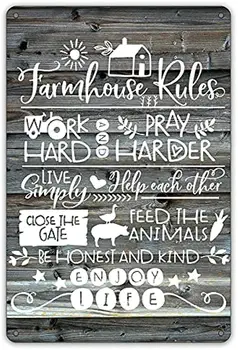 Забавные правила фермерского дома, Металлическая жестяная вывеска, настенный декор, Деревенские вывески для кемпинга с надписями для домашнего декора, подарки