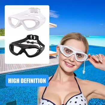 Очки для плавания с линзами из смолы, силиконовые очки для плавания при близорукости, большая оправа для плавания