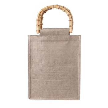2023 Новая портативная хозяйственная сумка из джута из мешковины, сумки с бамбуковыми ручками-петлями, Многоразовая сумка-тоут