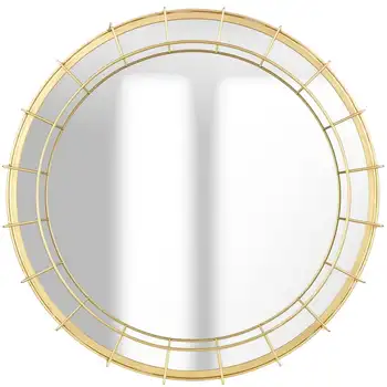 Круглое настенное зеркало в проволочной сетке, золотое