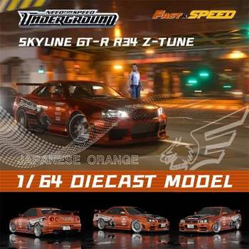 Предпродажная коллекция моделей автомобилей Fast Speed FS 1:64 Skyline GT-R R34 Z-Tune NFS Need for Speed 7 Underground, отлитых под давлением, Миниатюрная Коллекция моделей автомобилей
