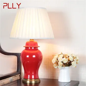 Настольная лампа PLLY Керамическая Латунь Красная Современная Роскошная Настольная лампа LED для дома, прикроватной тумбочки, спальни