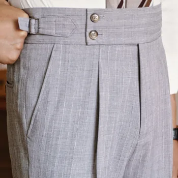 Итальянские повседневные прямые брюки в полоску с высокой талией, мужские универсальные деловые официальные брюки, мужские брюки Итальянские мужские социальные брюки