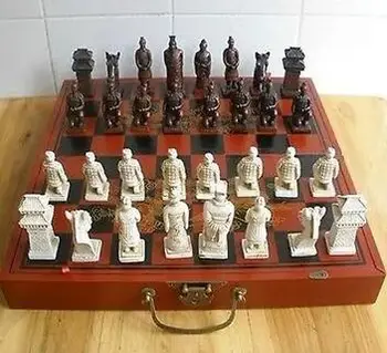 Китайский шахматный набор из 32 частей/коробка/Xian Terracota Warrior Украшение Сада 100% настоящее Тибетское Серебро Brassroom Art Statue