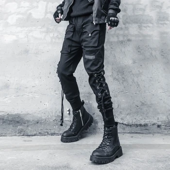 Облегающий комбинезон в механическом стиле, индивидуальный дизайн повязки, брюки в стиле хип-хоп с завязками на щиколотках, мужские повседневные брюки