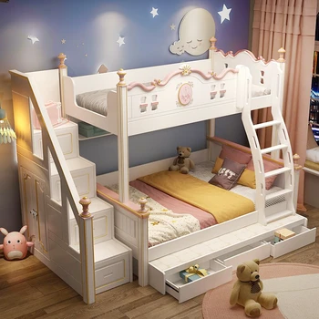 Двухъярусная кровать для девочек, Детская Высокая И Низкая кровать, Легкая Роскошная Благородная Двухъярусная кровать для матери, Многофункциональная Двухъярусная кровать для женщин