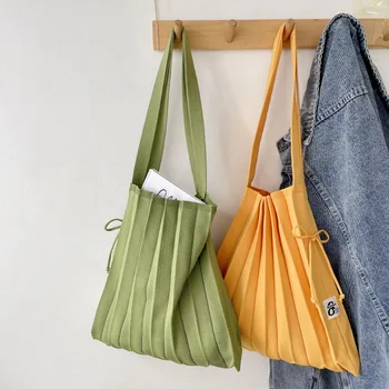 Однотонные складные женские сумки, плиссированные сумки для покупок через плечо, женские модные изысканные сумки через плечо в корейском стиле 2023 года.