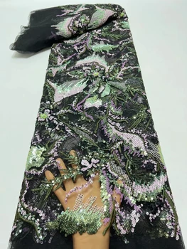 Нигерийская кружевная ткань 2022 года, высококачественное вышитое Сетчатое платье для свадебной вечеринки, Французское шитье из Белого Африканского тюля с блестками