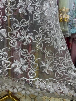 Высококачественная кружевная ткань из белого тюля, Нигерийская вышивка, Французские блестки, Бисерное кружево ручной работы, Африканская ткань для свадебных платьев