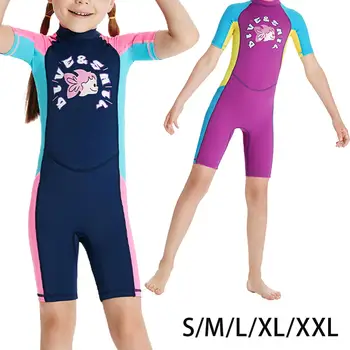 Детские купальники, быстросохнущий термокостюм на молнии сзади с коротким рукавом для девочек, гидрокостюм для