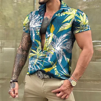 Летние Гавайские мужские рубашки Роскошные Социальные Белые С коротким рукавом Эстетические Мужские винтажные топы Y2k Уличная одежда Берсерк Готическая одежда