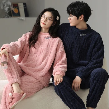 Зимняя фланелевая пижама Женская мужская Теплая флисовая Пижама Для пар Пижамный комплект для влюбленных Кимоно Домашняя одежда