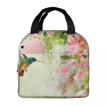 Переносная изолированная Оксфордская сумка для ланча с цветочным рисунком Колибри, Многоразовый ланч-бокс, органайзер для ланча, термос-холодильник, сумка-тоут