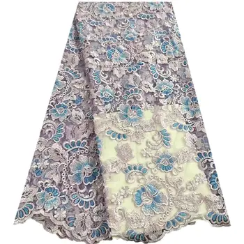 фиолетовая ткань африканская одежда органза вышитый тюль жаккард 3d цветочная парча 5 ярдов вуалевое кружево швейцарское платье из перьев