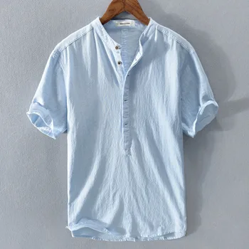 2023 Новые мужские летние рубашки с короткими рукавами из 100% хлопка и льна, горячая распродажа, летние однотонные дышащие повседневные рубашки в пляжном стиле, M-3XL