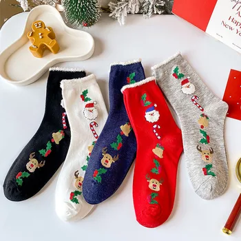 Новые Рождественские Носки Женские Забавные Носки с Санта-Клаусом, Рождественским Снеговиком, кавайными мультяшными животными, милыми новыми рождественскими подарочными носками для девочек
