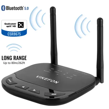 VIKEFON Модернизированный Bluetooth 5,0 Аудио Передатчик Приемник 1000 мАч Поддержка aptX/HD/LL Переключатель 80 м/262 фута Длинный Звонок Беспроводной Адаптер