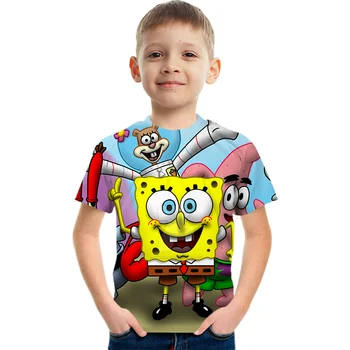 Футболка Sponge Baby 2023, новый 3D мужской пуловер с круглым вырезом и большим рисунком из мультфильма, повседневный топ с принтом