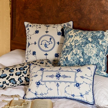 Китайские синие подушки Цветочная династия Наволочка 45x45 Декоративная наволочка для дивана в стиле ретро для гостиной Украшение дома