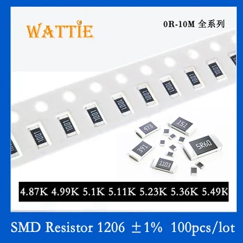 SMD резистор 1206 1% 4,87K 4,99K 5.1K 5.11K 5.23K 5.36K 5.49K 100 шт./лот микросхемные резисторы 1/4 Вт 3.2 мм * 1.6 мм